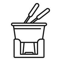 Traditional chocolate fondue set with two forks warming on a stove vector