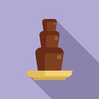 Chocolate fountain flowing on plate icon, flat style vector