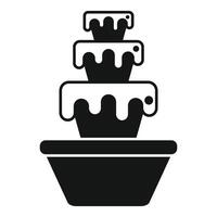 Chocolate fountain cascading down tiers in simple black and white icon vector