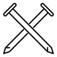 Two crossed nails forming an x shape for construction and diy projects vector
