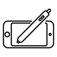 Stylus pen touching smartphone screen for digital signature vector
