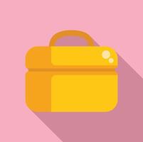 Yellow lunchbox with long shadow is laying on pink background vector