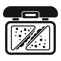 Lunchbox containing two triangular sandwiches with filling vector