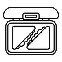 Lunchbox open presenting two triangular sandwiches for a quick meal vector