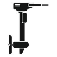 Boat motor hanging from transom, side view in solid black style vector