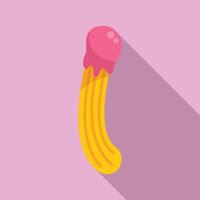 Churro dipped in strawberry cream is melting on a pink background vector