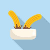 Two churros dipping into chocolate sauce are making a splash vector