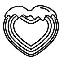 Rainbow heart shape dripping with icing minimalist line art icon vector