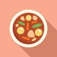 Bowl of delicious soup with vegetables floating on top vector