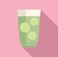 Glass containing refreshing green juice with floating lime slices vector