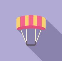 Open striped parachute floating on purple background vector