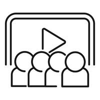 Team watching training video with play button icon vector