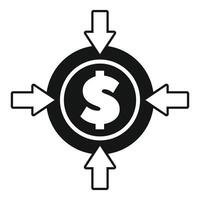 Money flow with arrows pointing on dollar coin icon vector