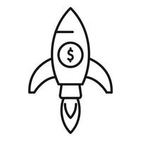 Rocket taking off with dollar coin inside symbolizing financial growth vector