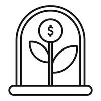 Money tree growing under glass cover icon outline style vector