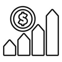 Line graph showing increasing profit with dollar coin above vector