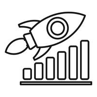 Rocket flying over growing bar graph for business startup concept vector