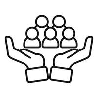 Businessman holding a group of people in open palms representing human resources management vector