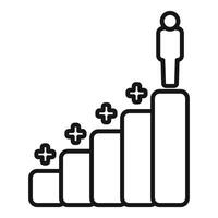 Businessman standing on top of growing bar chart with plus symbols vector