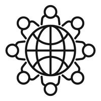Group of people holding hands around a globe icon vector