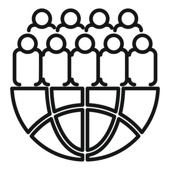 grupo de personas en pie en parte superior de un segmentario esfera para global negocio concepto vector