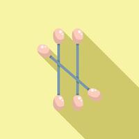 Five cotton swabs lying on top of each other with long shadow vector
