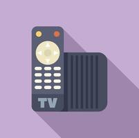 Television set with remote control lying on purple background vector