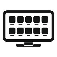 Black and white icon of a computer monitor displaying multiple software updates vector
