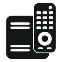 Black glyph style icon representing a remote control operating a device vector
