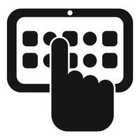 Hand pressing button on digital tablet icon vector