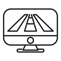 Computer showing road marking for self driving software development vector