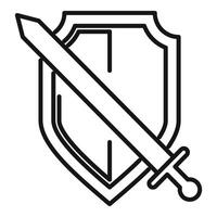 Outline of sword crossing behind protection shield icon vector