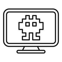Pixelated alien invader displaying on desktop computer monitor screen vector