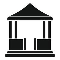 Black silhouette icon of a small covered street food stall with counter vector