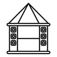 Wooden gazebo with pointed roof standing on green lawn in summer city park line art drawing vector