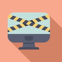 Computer screen with yellow and black caution tape showing cyber security breach vector