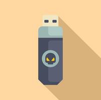 Usb flash drive showing skull virus detected warning sign vector