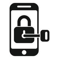 Smartphone security system displaying key unlocking padlock vector