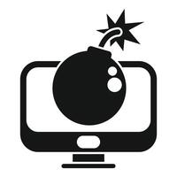 Round bomb exploding on computer screen showing cyber attack vector