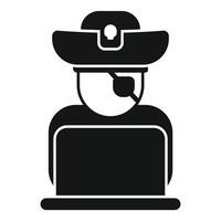 Cybercrime concept with hacker wearing pirate hat using laptop vector