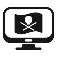 Computer monitor displaying pirate flag with skull and crossbones vector