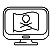 Computer monitor displaying pirate flag with skull and crossbones for cyber security concept vector