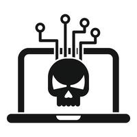 Cybercrime concept skull connected to laptop wires showing hacking vector