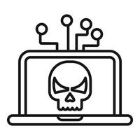 Hacker attacking laptop with skull on screen vector