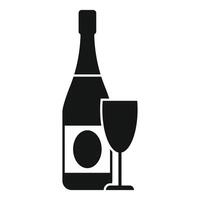Bottle and glass of sparkling wine icon in solid style vector