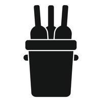 Wine bottles chilling in ice bucket icon vector