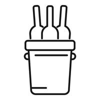 Wine bottles cooling in ice bucket line art icon vector