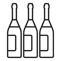 Three bottles of champagne standing in a row line art drawing vector