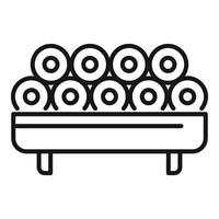 Textile factory conveyor belt transporting round bales of cloth vector