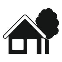 Black glyph icon of a small house with a tree vector